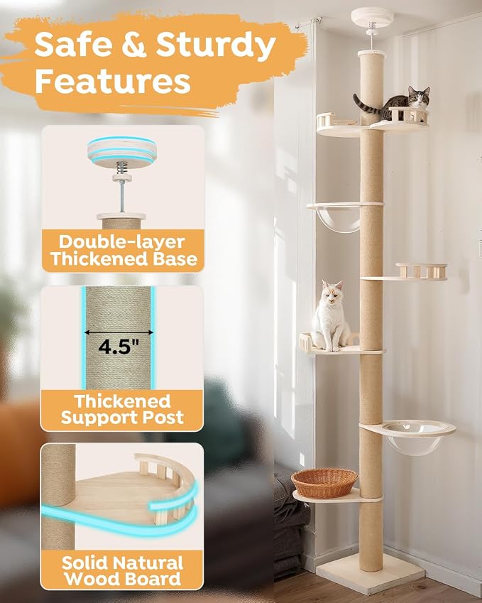 Veehoo Floor to Ceiling Cat Tree Height Adjustable, Sturdy Tall Cat Tree - Image 3