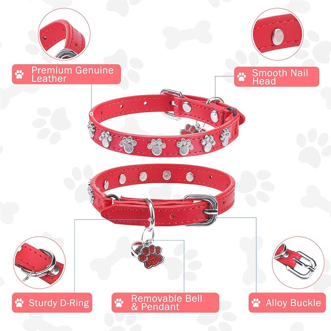 SCENEREAL Cat Collar with Bells, Leather Cat Collars with Paw Studded, - Image 4