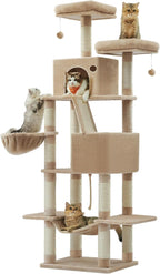 Feandrea Cat Tree, 81.1-Inch Large Cat Tower, 2 Perches, 2 Caves, Camel Brown by FeandreabySONGMICSHOME