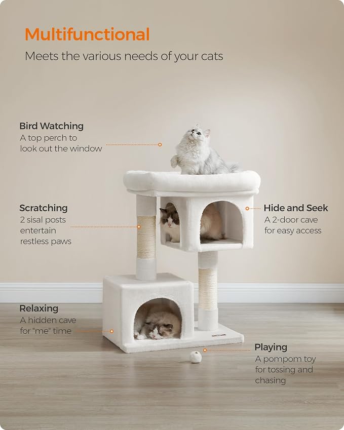 Feandrea Cat Tree, 33.1-Inch Cat Tower, Plush Condo - Image 4