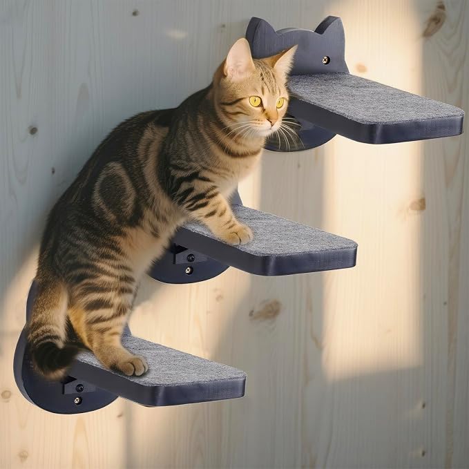 ESPETS Black Painted Solid Wood Cat Wall Climbing Steps Set of 3 - Image 7