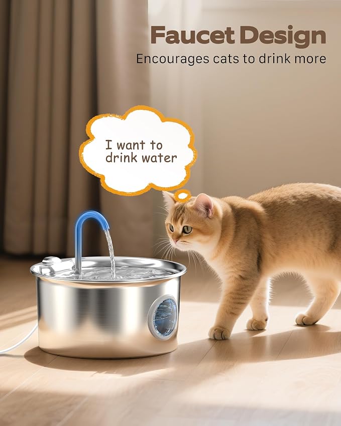 Stainless Steel Cat Water Fountain: Cat Fountain - 88oz/2.6L Pet Water Fountain - Image 7