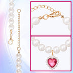 2pcs Cat Dog Pearl Collar, Small Heart Shape Rhinestone Pet Necklace, - Image 6