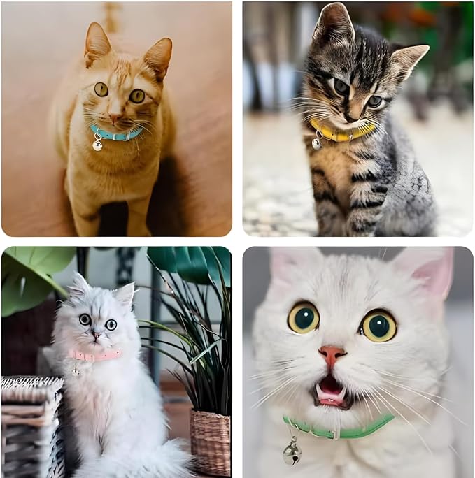 Dark Blue Puppy Collar with Bell, Soft Pu Leather Cat Collars Adjustable Buckle - Image 5