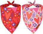 ADOGGYGO Valentines Dog Bandana 2 Pack, Heart and Floral Print Puppy Scarf Bib by ADOGGYGO