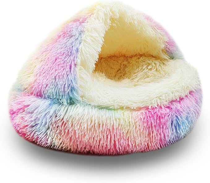 ShinHye Cat Bed Round Plush Fluffy Hooded Cat Bed Cave, Cozy by ShinHye