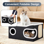 Cat Beds for Indoor Cats, Extra Wide Cat Cube House for Multi Cats, Foldable - Image 6