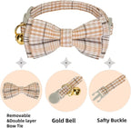 2 Pack Cotton Cat Collar, Removable Bowtie, Plaid Pattern, Safety Breakaway - Image 2