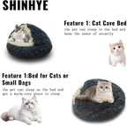 ShinHye Cat Bed Round Plush Fluffy Hooded Cat Bed Cave, Cozy - Image 5