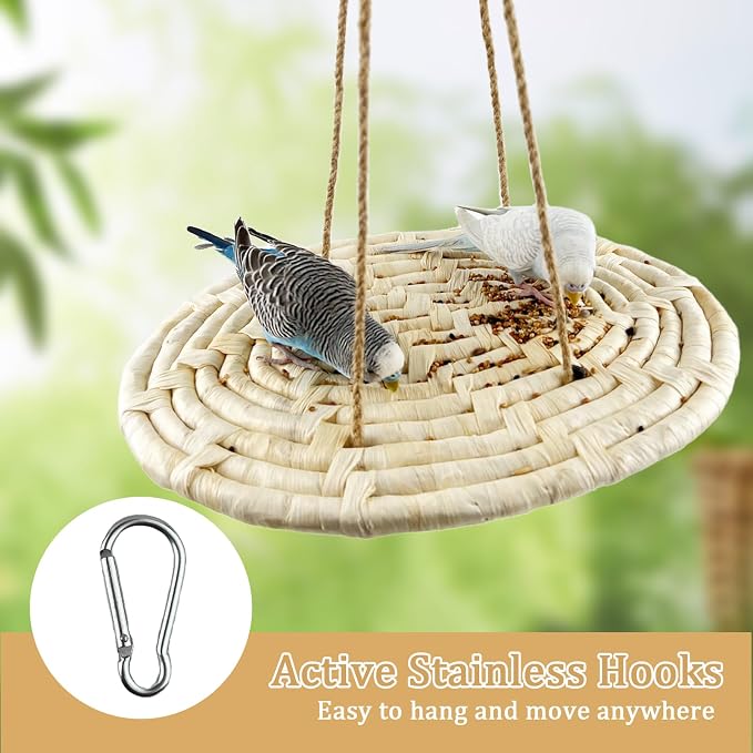 FlidRunest Bird Swing Hammock Bed, Natural Corn Woven Parrot Hammock Swing Mat - Image 4