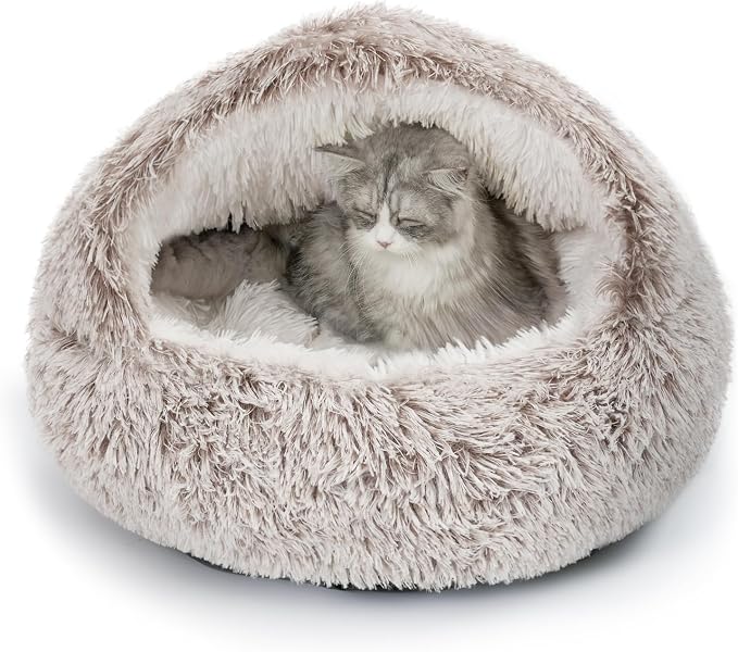 CATISM Cat Bed, Plush Hooded Cat Beds by Petsfriend