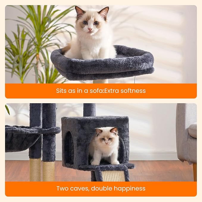 Heybly Cat Tree with Cat Self Groomer Brush, Cat Tower Condo - Image 4