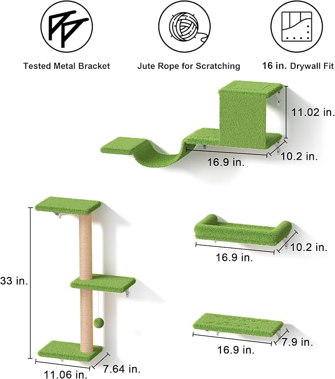 FUKUMARU Cat Wall Shelves, Stable & Safe 4 in 1 Cat Furniture Set, Wooden - Image 6