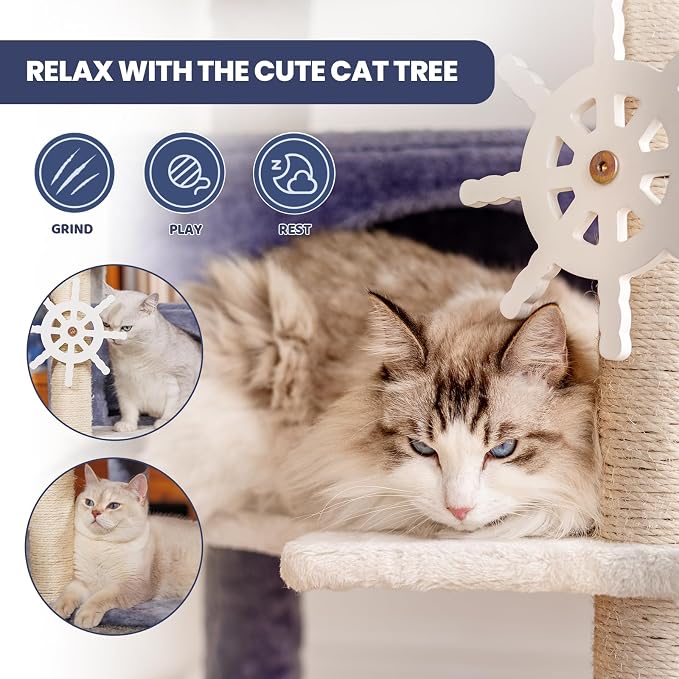 HYABi 48.5-Inch Novelty Lighthouse Seagull Wheel Buoy Cat Tree Tower Condo Bed - Image 4