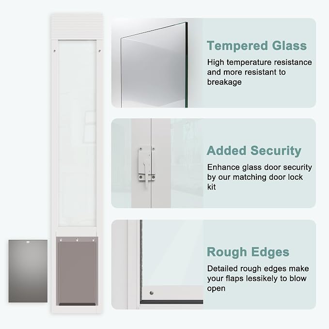 Dog Door for Sliding Glass Doors, Adjustable Height 76 1/8"-80 7/8" Aluminum - Image 3
