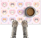 Cat Feedings Mats 20x12 inch Pink Heart Kitten Print Pet Bowl Placemat Non Slip by HOMETITUTE