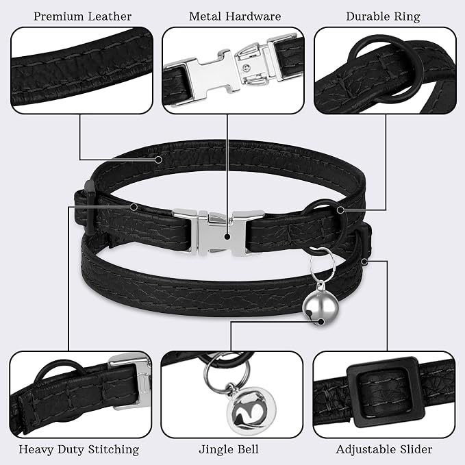 Leather Cat Collar with Buckle and Removable Bell - Image 5