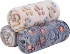 Dono 1 Pack 3 Dog Blankets for Small Dogs, Soft Fluffy Paw Print Pattern Fleece - Image 2
