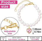 2pcs Cat Dog Pearl Collar, Small Heart Shape Rhinestone Pet Necklace, - Image 2
