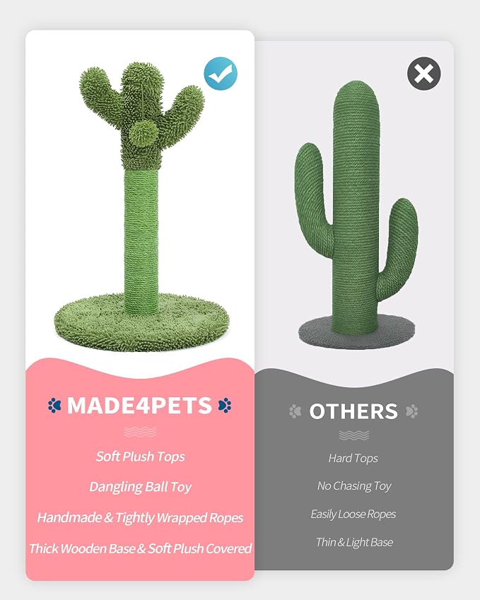 Made4Pets 34" Tall Cat Scratching Post, Cactus Cat Scratcher Kitten Scratching - Image 7