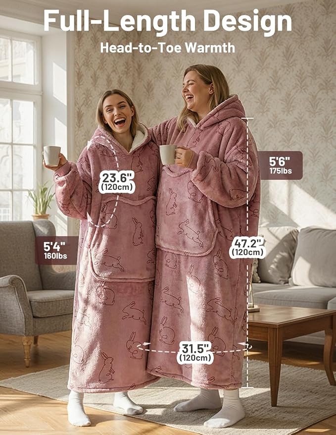 Mewaii Wearable Blanket Hoodie for Adults, Warm Sherpa & Soft Flannel Long - Image 3