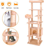 71'' Velvet Cat Climbing Frame, Large Top Padded Perch and Playhouse, - Image 4