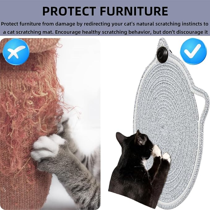 Cat Scratcher Mat, Natural Cotton Rope Cat Scratching Pad, 16.9'' Round Cat - Image 6