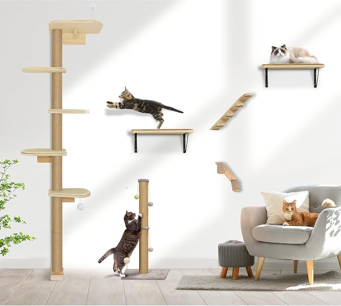 Wild Simulation Cat Tree for Kittens, 5-Level Floor to Ceiling Cat Wall Shelves - Image 7