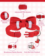 Cat Collar Breakaway with Bells, Soft Cotton Pink Cat Bowtie Collar - Image 2