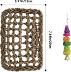 Bird Swing Toy Seagrass Mat, Natural Sea-Weed Woven Parrot Hammock Swing Bird - Image 2