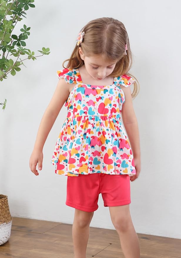 Toddler Baby Girls Summer Clothes Outfits Ruffled Sleeve Dinosaur Shirt Leopard - Image 2