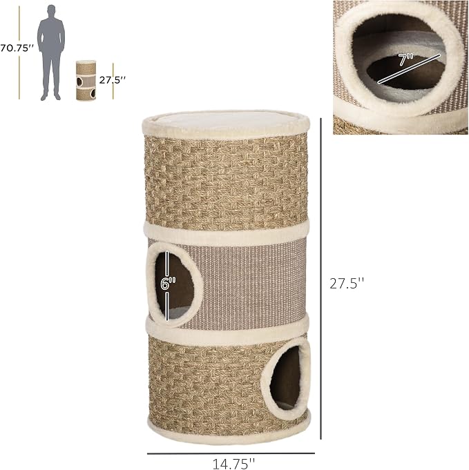 PawHut 28 Inch Cat Condo, 3 Story Cat Hideaway - Image 7