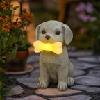 Solar Dog Statue with Glowing Bone Light, Outdoor Puppy Figurine by Unknown