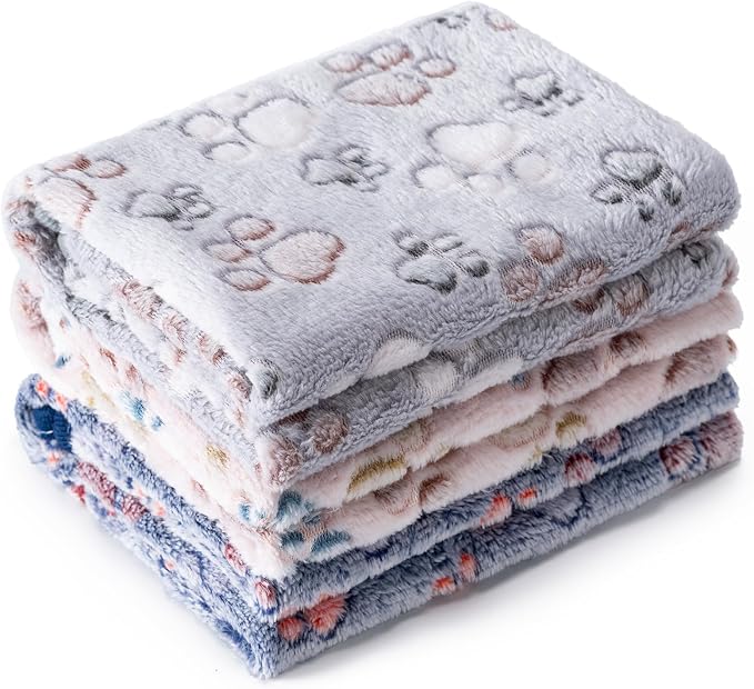 1 Pack 3 Blankets Super Soft Fluffy Premium Fleece Pet Blanket Flannel Paw by CADONO