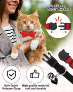 Cat Collar Breakaway with Bells, Soft Cotton Red Cat Bowtie Collar - Image 3
