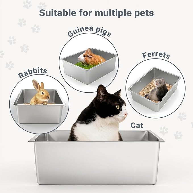 Kirecoo Stainless Steel Cat Litter Box XXL- Metal High Sided Cat Pan, Large - Image 6
