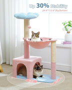 Flower Cat Tree with Large Metal Frame Hammock, Cat Condo with Blue Top Perch - Image 3