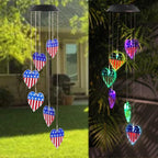 American Flag Solar Wind Chimes, Heart-Shaped Love Patriotic Wind Chime Color - Image 3