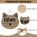 Cute Cat Meow Front Door Sign, Pet Farmhouse Wood Door Hanger Outdoor Outside - Image 3