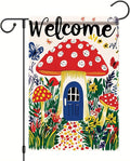 Mushroom House Garden Flag 12x18 Inch Welcome Yard Banner Whimsical Fairy Tale by StarlitPatio
