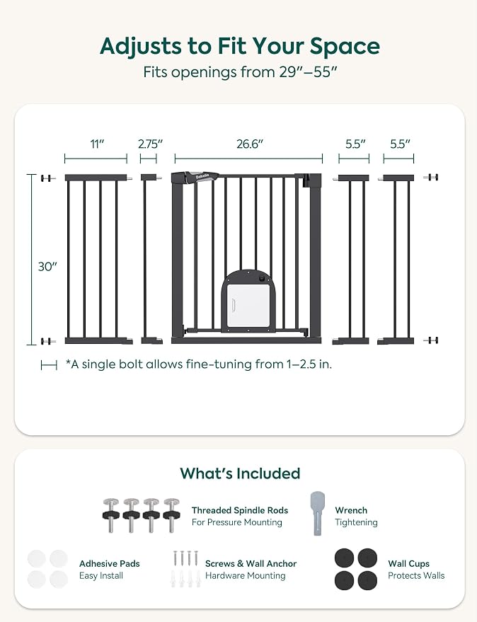 Babelio Baby Gate with Cat Door, CatPrivilege Ⅲ, Extra Wide 29-55" Cat Gate - Image 4