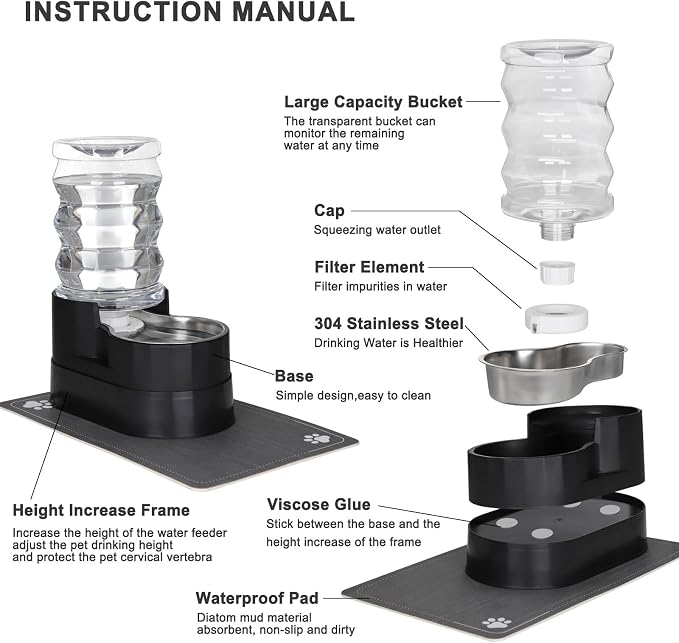 RIZZARI Automatic Dog Water Dispenser: 7L Black Stainless Steel Feeder - Image 3