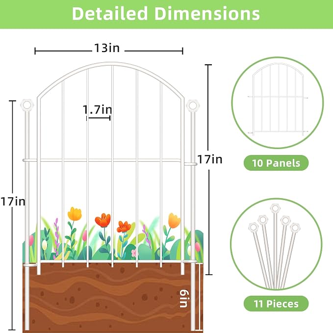 Decorative Garden Fence 17in x10ft, 10 Pack Rustproof Metal No Dig Fence Animal - Image 5