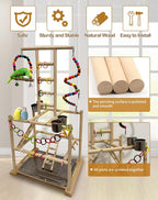 Bird Play Stand, Large Parakeet Playground, Natural Wood Parrot Perch Stand - Image 6