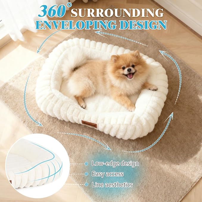 Cute Washable Dog Bed for Small Medium Dogs, Orthopedic Plush Rectangle - Image 7