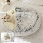 ShinHye Cat Bed Round Plush Fluffy Hooded Cat Bed Cave, Cozy - Image 4