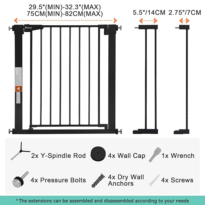 COMOMY 30" Tall Baby Gate for Stairs Doorways, Fits Openings 29.5" to 40.5" Wide - Image 6