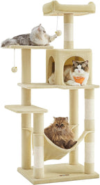 Feandrea Cat Tree, 55.1-Inch Cat Tower, Plush Multi-Level Condo by FeandreabySONGMICSHOME