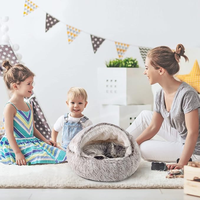 CATISM Plush Hooded Cat Bed, Calming Nest, Self-Warming Cave, Cozy Pod - Image 9