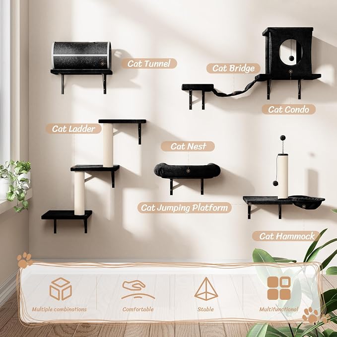 NUNU LAB 14-in-1 Cat Wall Shelves Set, Wall-Mounted Cat Climber - Image 6